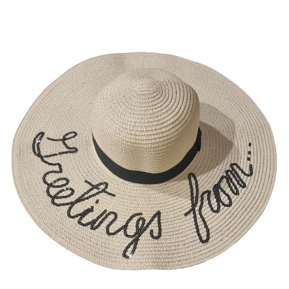 NEW natural straw sun beach hat with black ribbon
